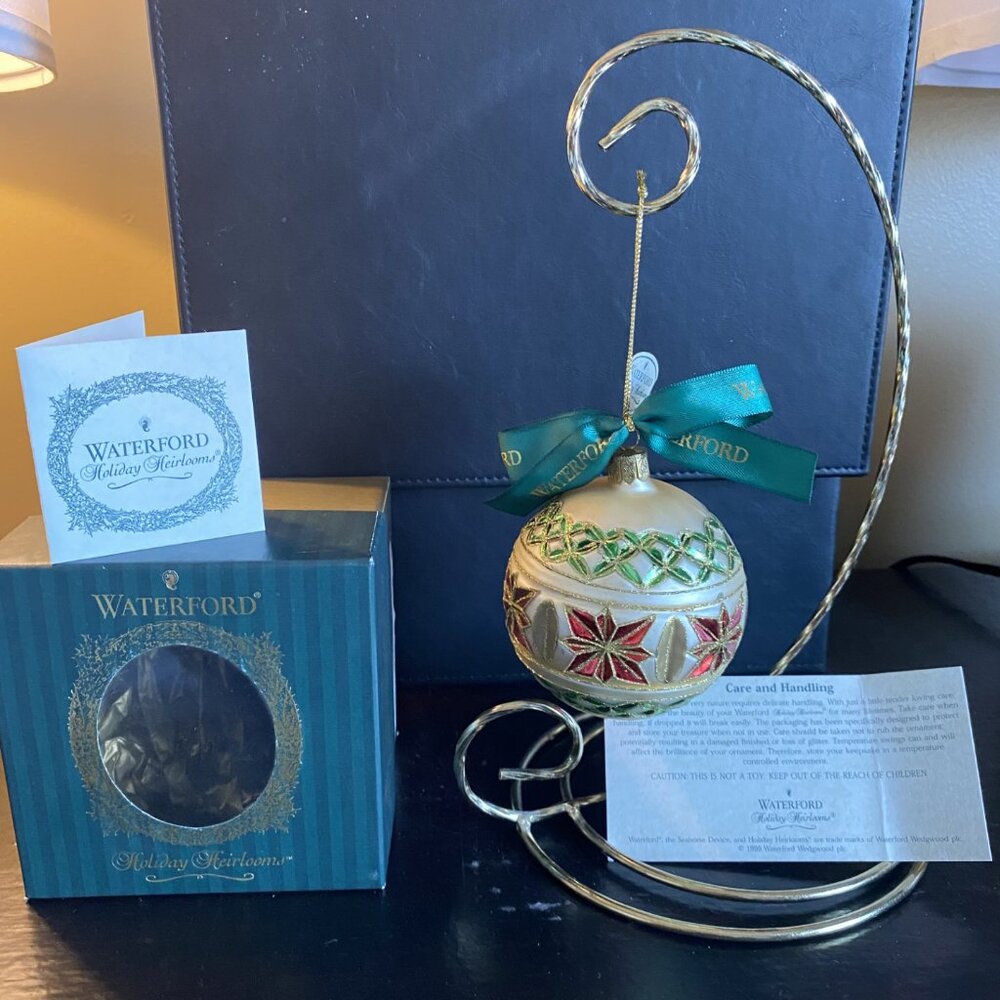 WATERFORD Holiday Heirlooms Gold Poinsettia Ball Ornament